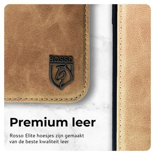 Rosso Elite iPhone Air Hoesje met MagSafe Book Case Echt Leer Lichtbruin afbeelding 5