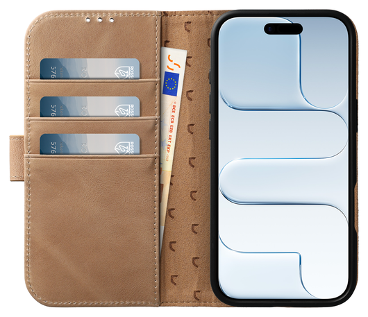 Rosso Elite iPhone Air Hoesje met MagSafe Book Case Echt Leer Lichtbruin afbeelding 2