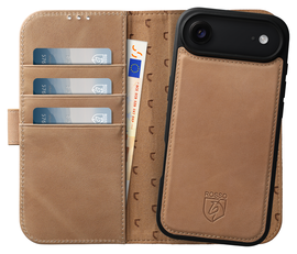 Rosso Elite iPhone Air Hoesje met MagSafe Book Case Echt Leer Lichtbruin afbeelding