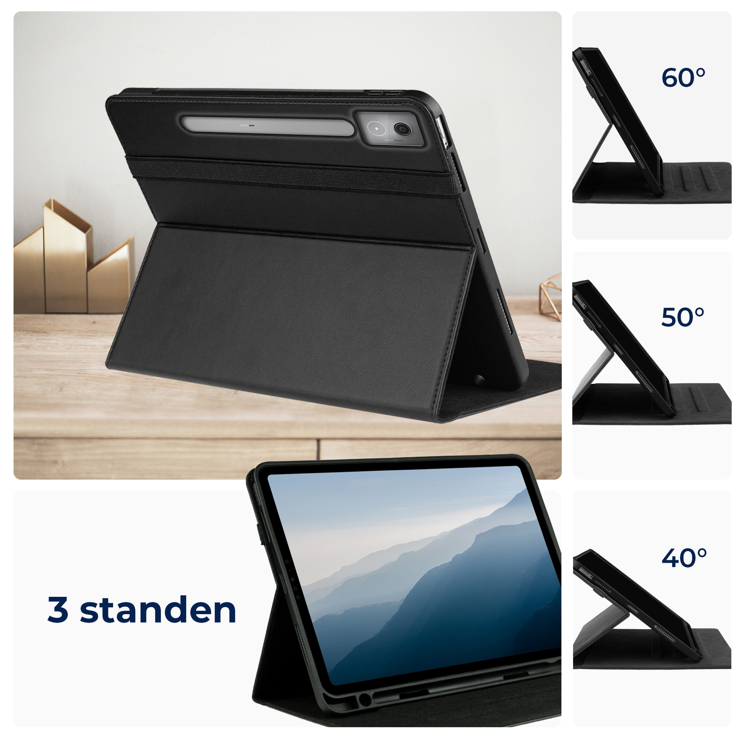 Rosso Element Lenovo Idea Tab Pro 12.7 Hoes Book Case Zwart afbeelding 2