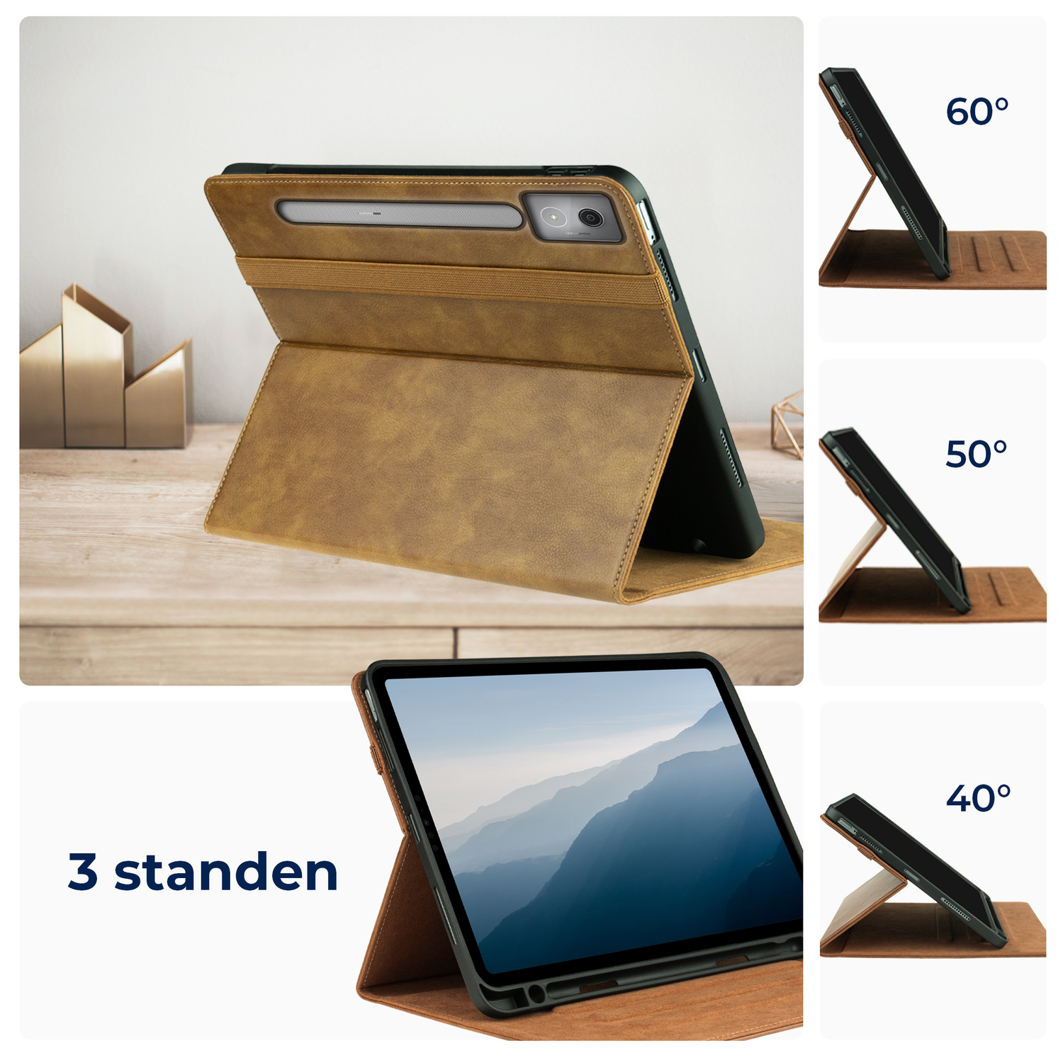 Rosso Element Lenovo Idea Tab Pro 12.7 Hoes Book Case Bruin afbeelding 2