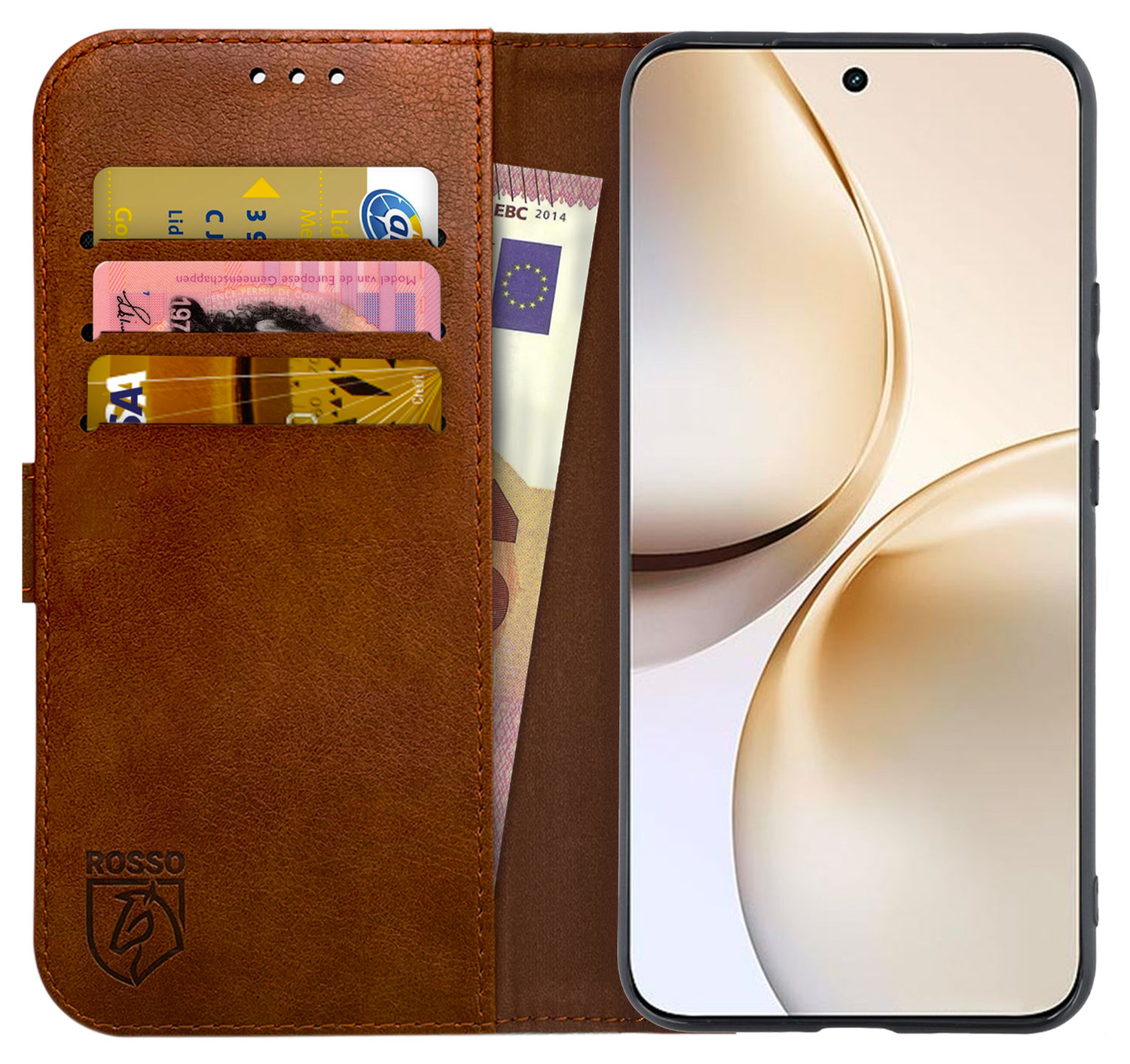 Rosso Element Realme 14 Pro Hoesje Book Case Wallet Bruin afbeelding 1