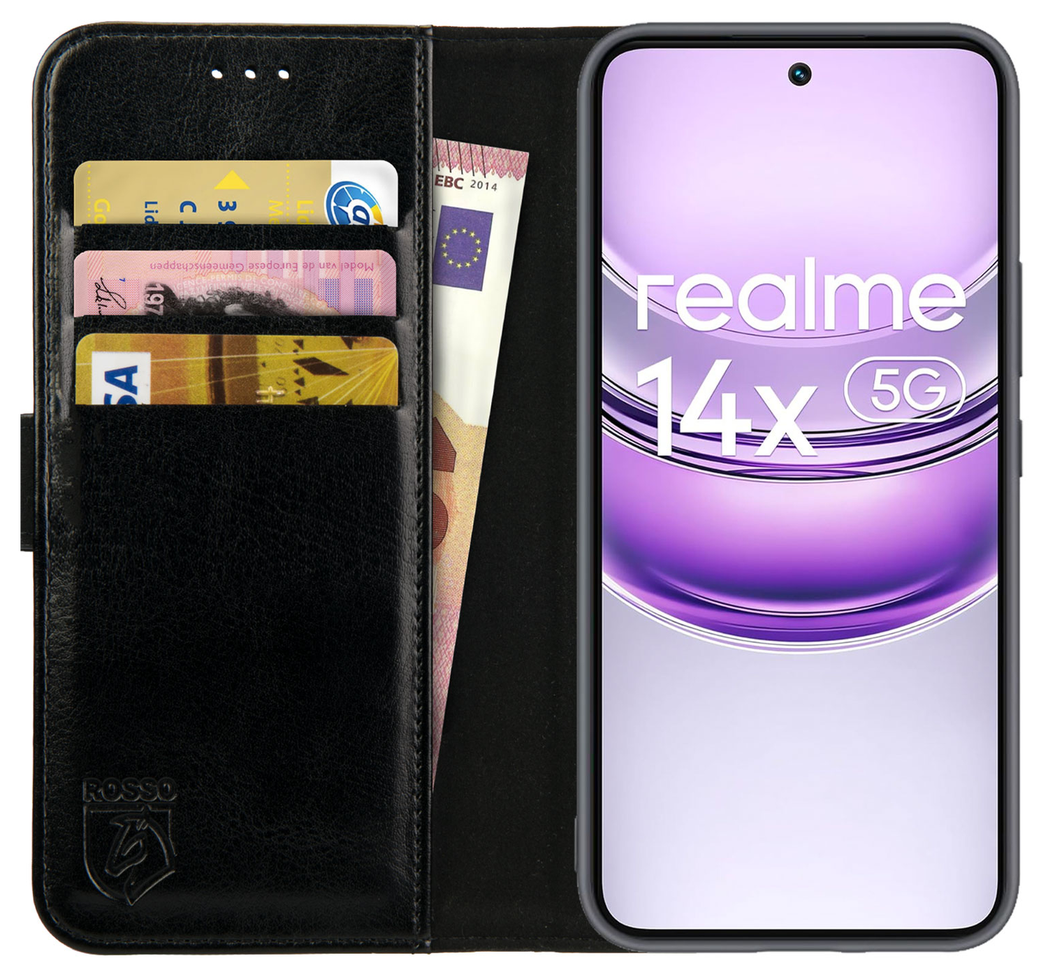 Rosso Element Realme 14X Hoesje Book Case Wallet Zwart afbeelding 1