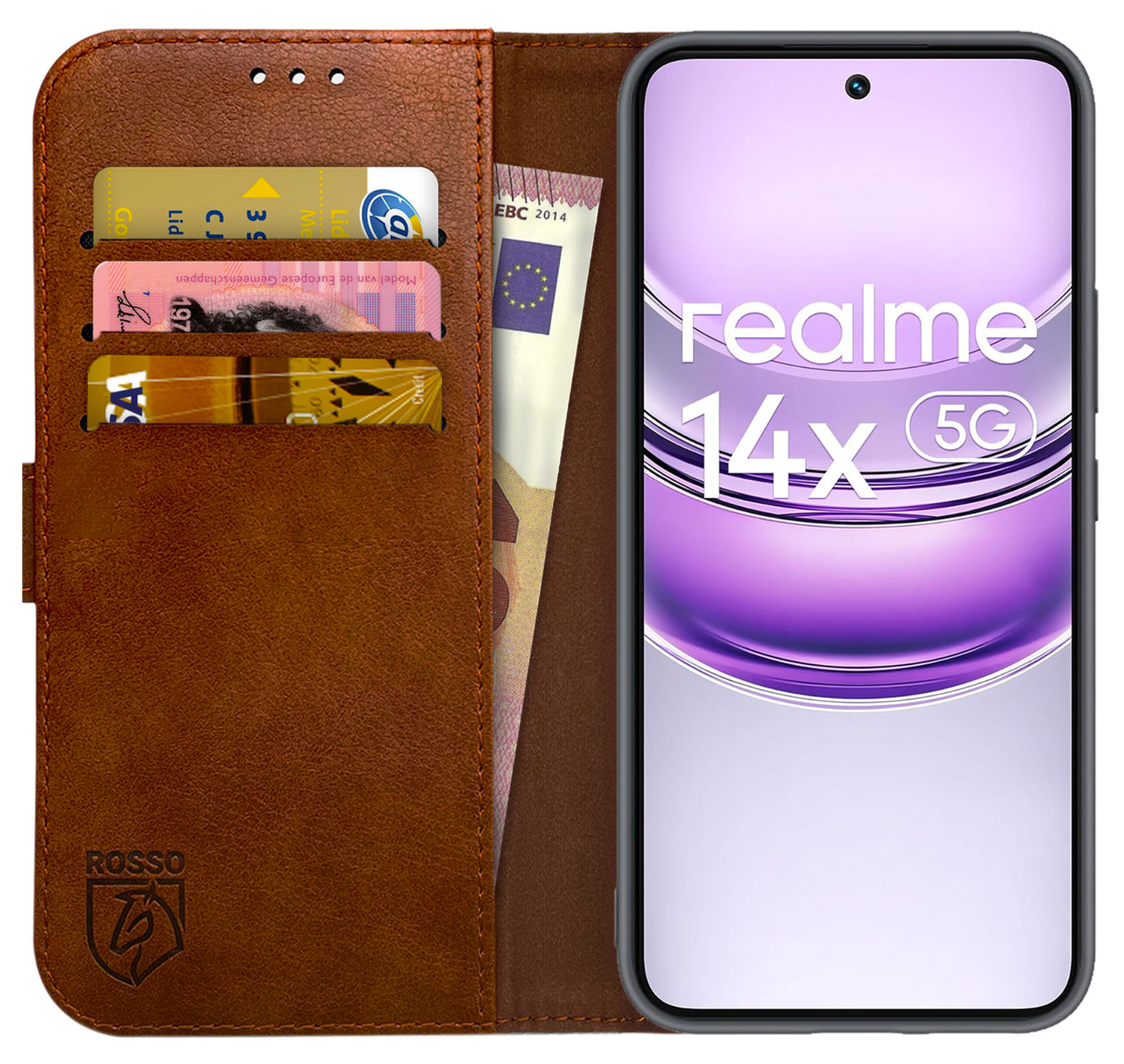 Rosso Element Realme 14X Hoesje Book Case Wallet Bruin afbeelding 1