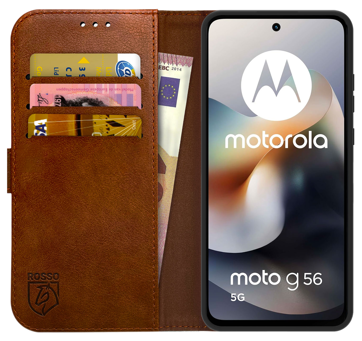 Rosso Element Motorola Moto G56 Hoesje Book Case Wallet Bruin afbeelding 1