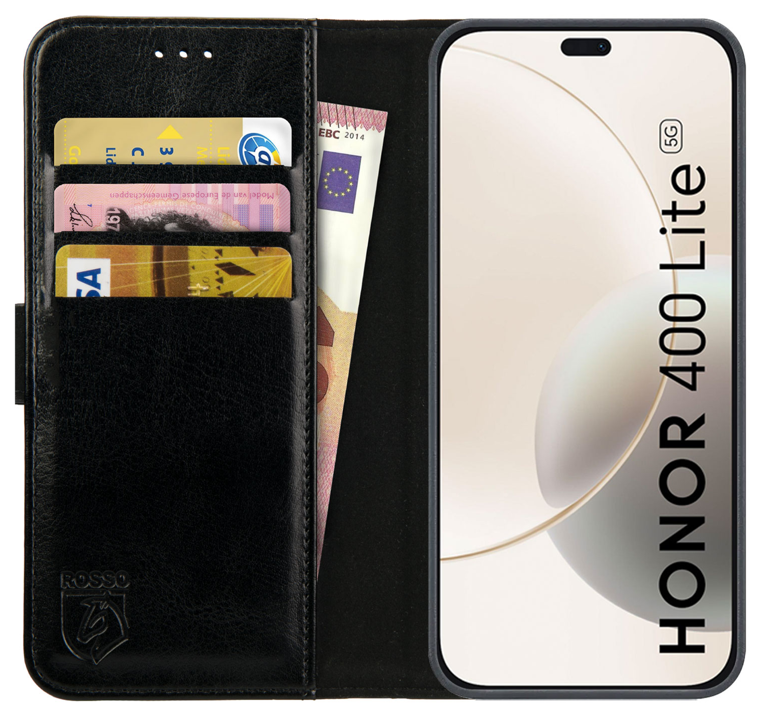 Rosso Element Honor 400 Lite Hoesje Book Case Wallet Zwart afbeelding 1