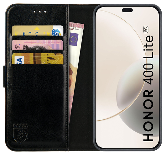 Rosso Element Honor 400 Lite Hoesje Book Case Wallet Zwart afbeelding 1