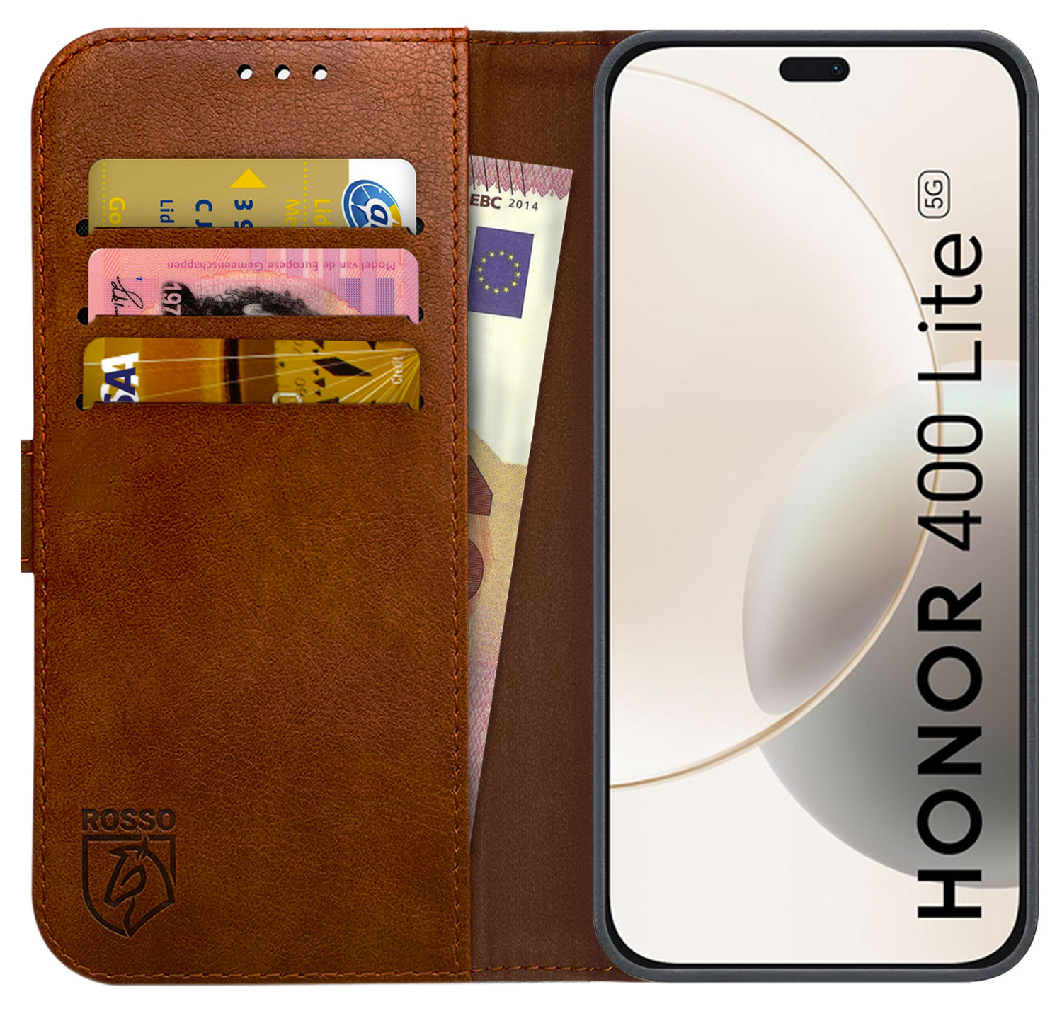 Rosso Element Honor 400 Lite Hoesje Book Case Wallet Bruin afbeelding 1