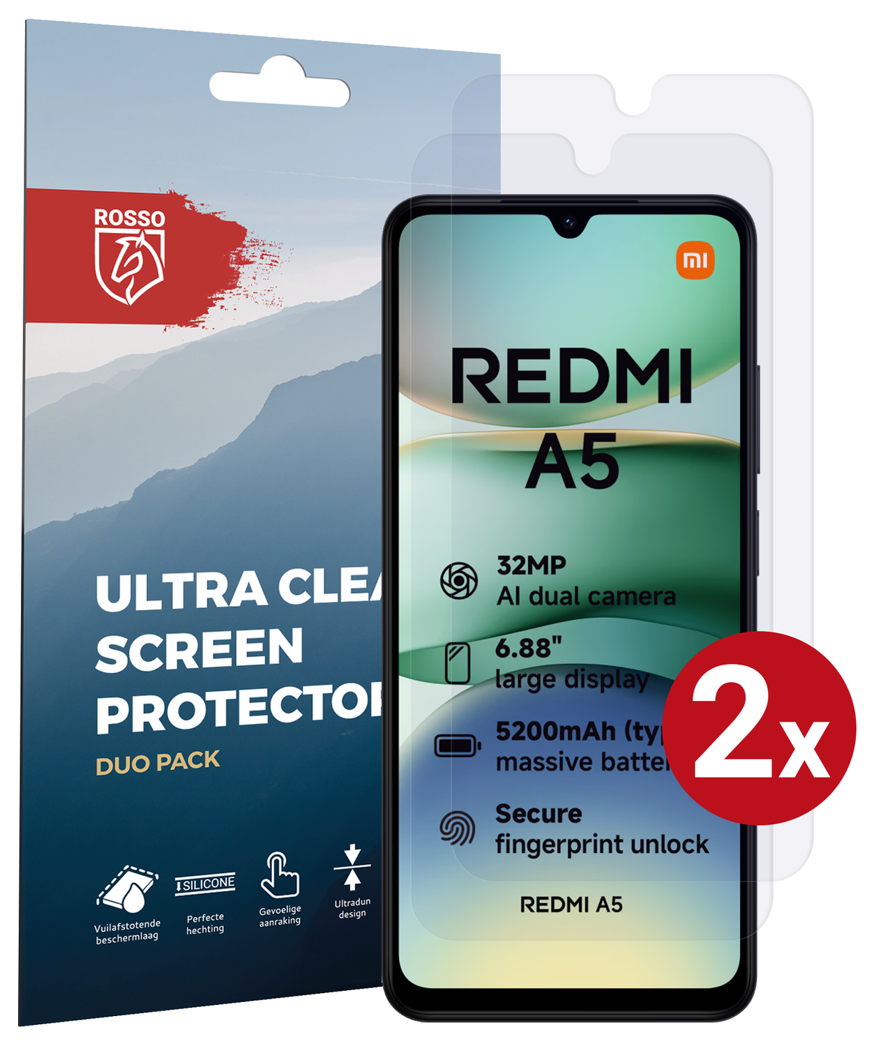 Rosso Xiaomi Redmi A5 Screen Protector Case Friendly Folie Duo Pack afbeelding 1