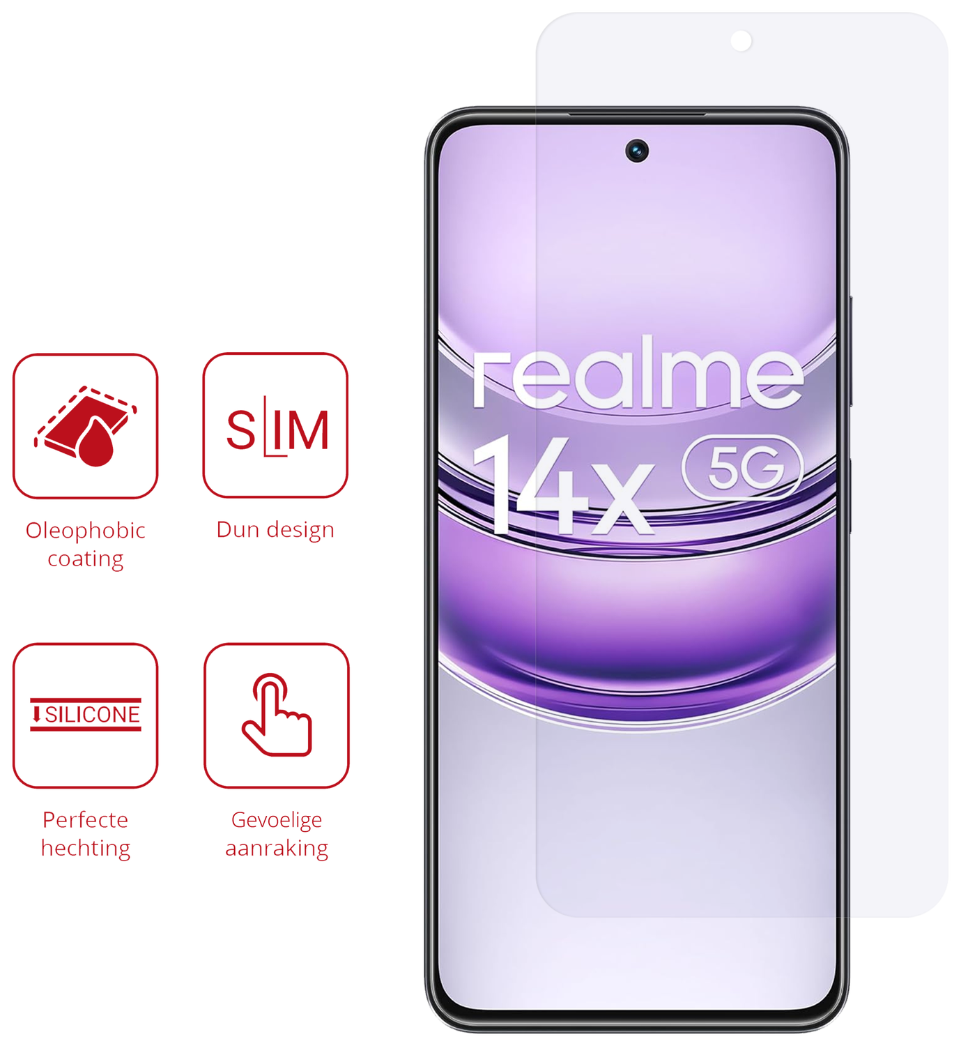 Rosso Realme 14X Screen Protector Case Friendly Folie Duo Pack afbeelding 2