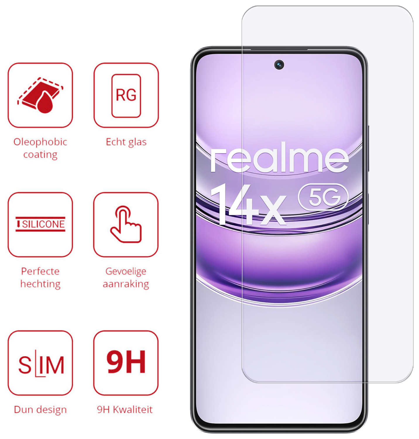 Rosso Realme 14X 9H Tempered Glass Screen Protector afbeelding 2