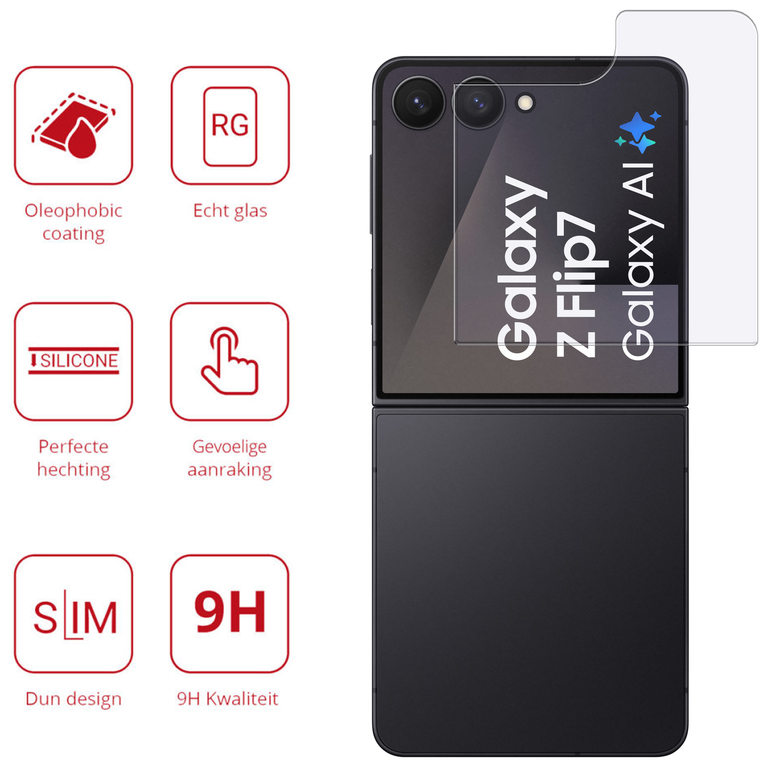 Rosso Samsung Galaxy Z Flip 7 9H Tempered Glass Screen Protector Achterkant afbeelding 2