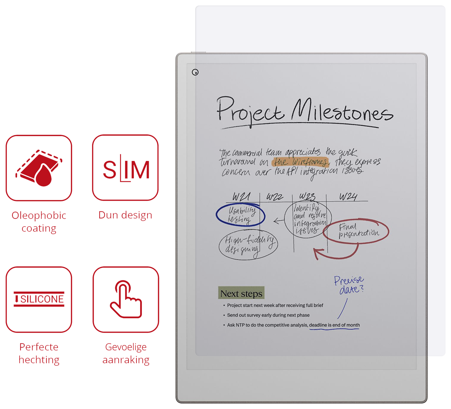 Rosso ReMarkable Paper Pro Screen Protector Ultra Clear Folie Duo Pack afbeelding 2