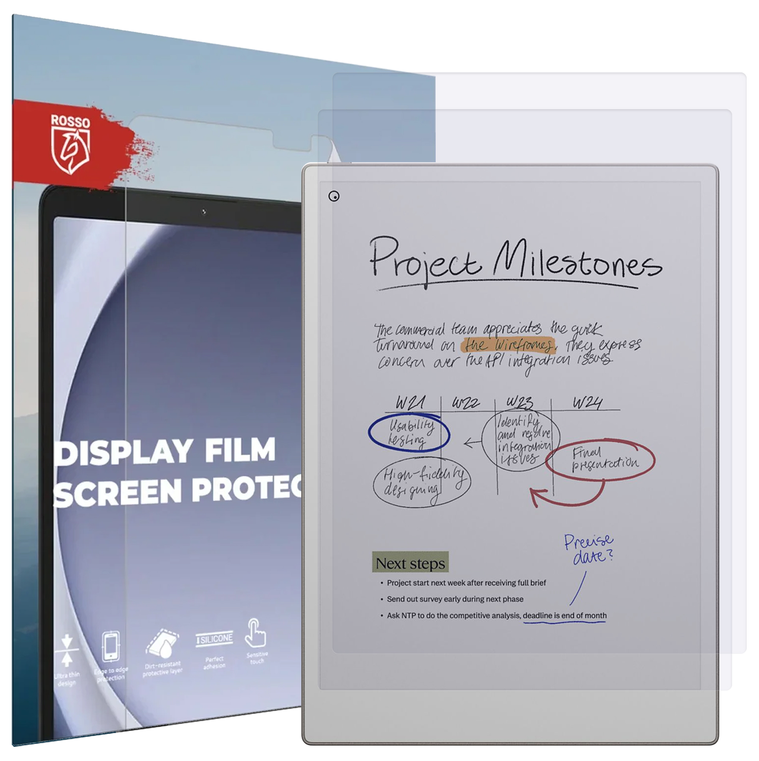 Rosso ReMarkable Paper Pro Screen Protector Ultra Clear Folie Duo Pack afbeelding 6