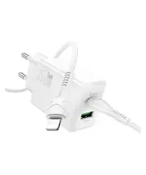 Hoco 30W PD GaN USB-A+C Snellader met USB-C naar Lightning Kabel 1M Wit afbeelding