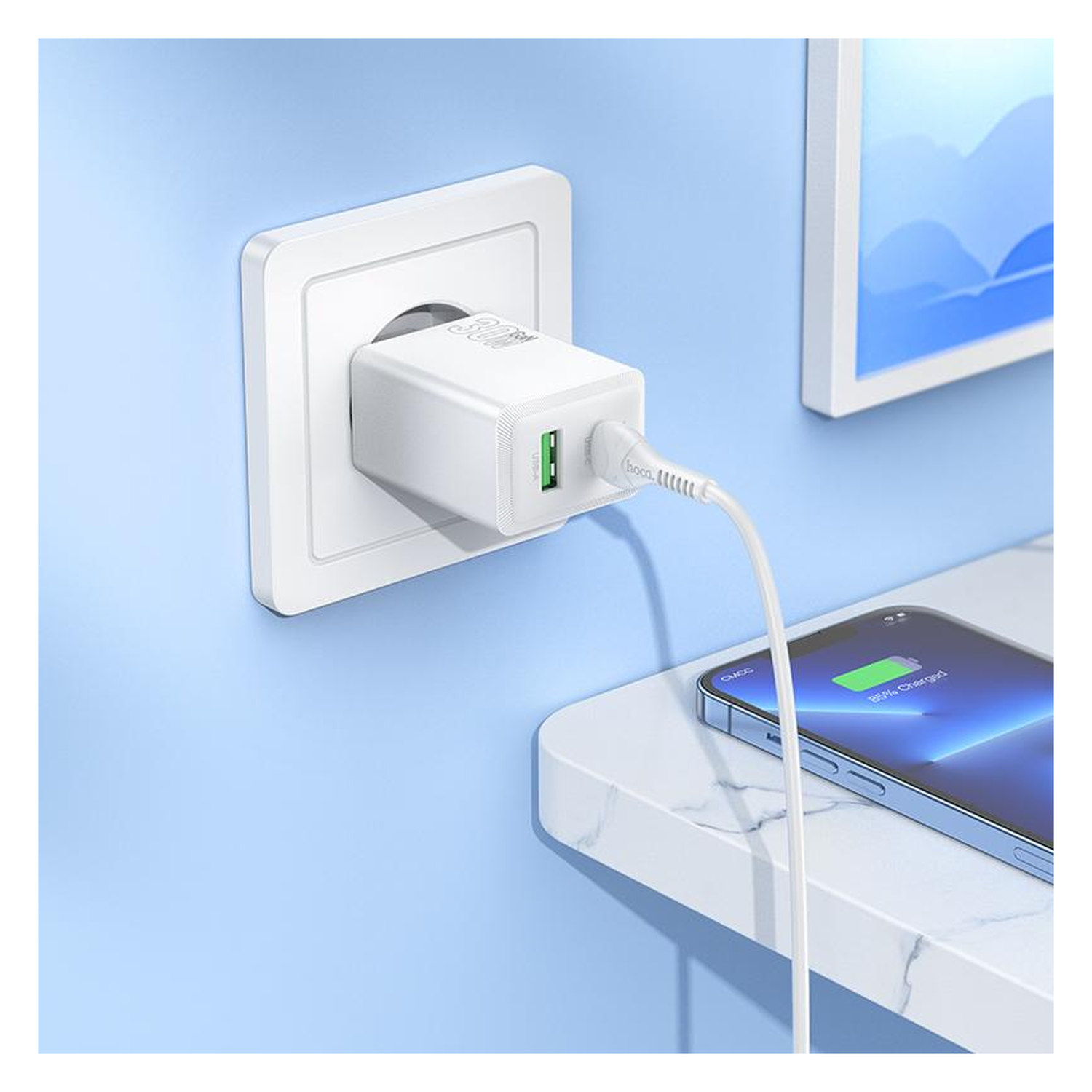 Hoco 30W Snellader Power Delivery + USB-C naar Lightning Kabel 1M Wit afbeelding 3