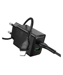 Hoco 30W Snellader Power Delivery + USB-C naar Lightning Kabel 1M Zwart afbeelding