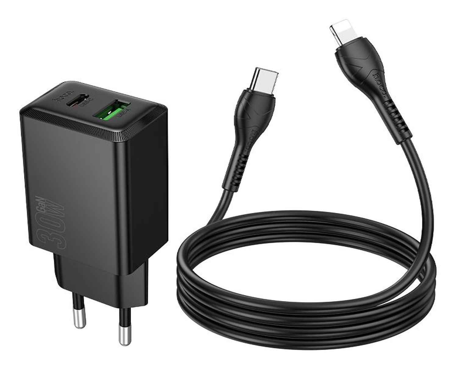 Hoco 30W Snellader Power Delivery + USB-C naar Lightning Kabel 1M Zwart afbeelding 4