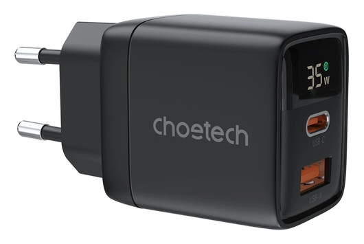 Choetech USB/USB-C GaN Snellader 35W PD Adapter Fast Charge Zwart afbeelding 1
