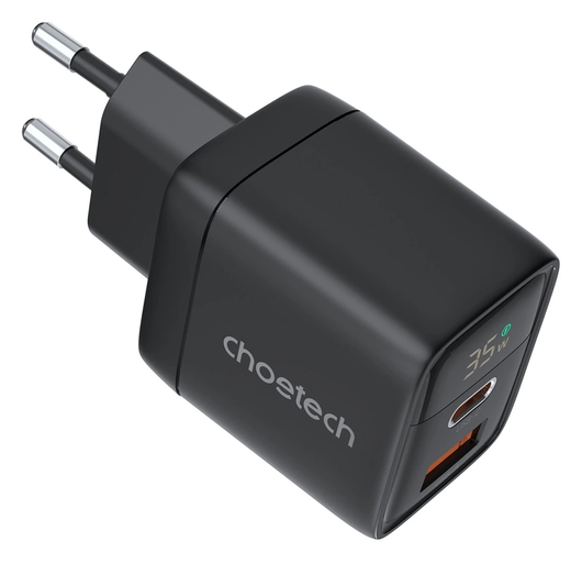Choetech USB/USB-C GaN Snellader 35W PD Adapter Fast Charge Zwart afbeelding 2