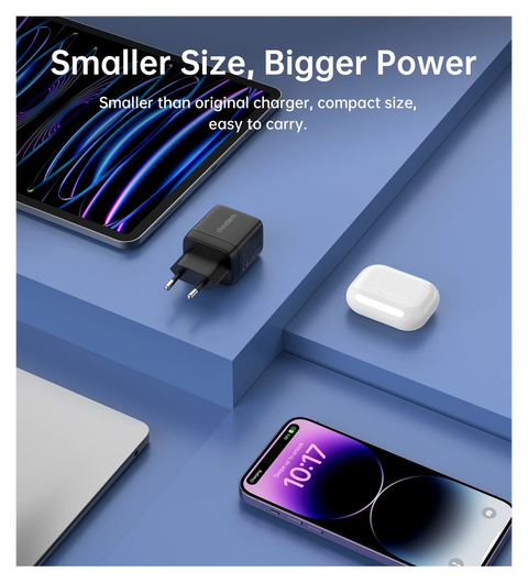 Choetech USB/USB-C GaN Snellader 35W PD Adapter Fast Charge Zwart afbeelding 5
