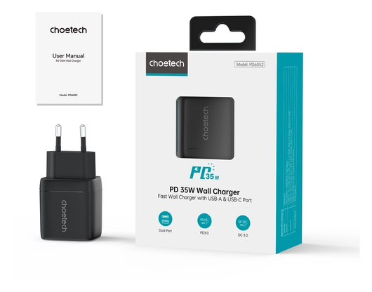 Choetech USB/USB-C GaN Snellader 35W PD Adapter Fast Charge Zwart afbeelding 9