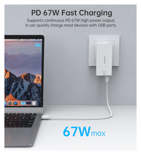 Choetech Power Delivery Oplader USB-C / USB Fast Charge 67W Wit afbeelding 2