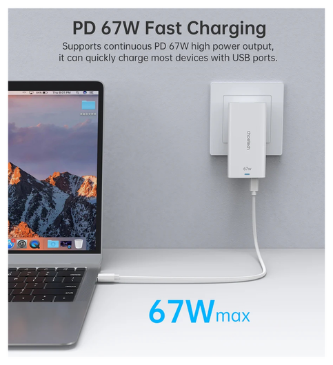 Choetech Power Delivery Oplader USB-C / USB Fast Charge 67W Zwart afbeelding 2