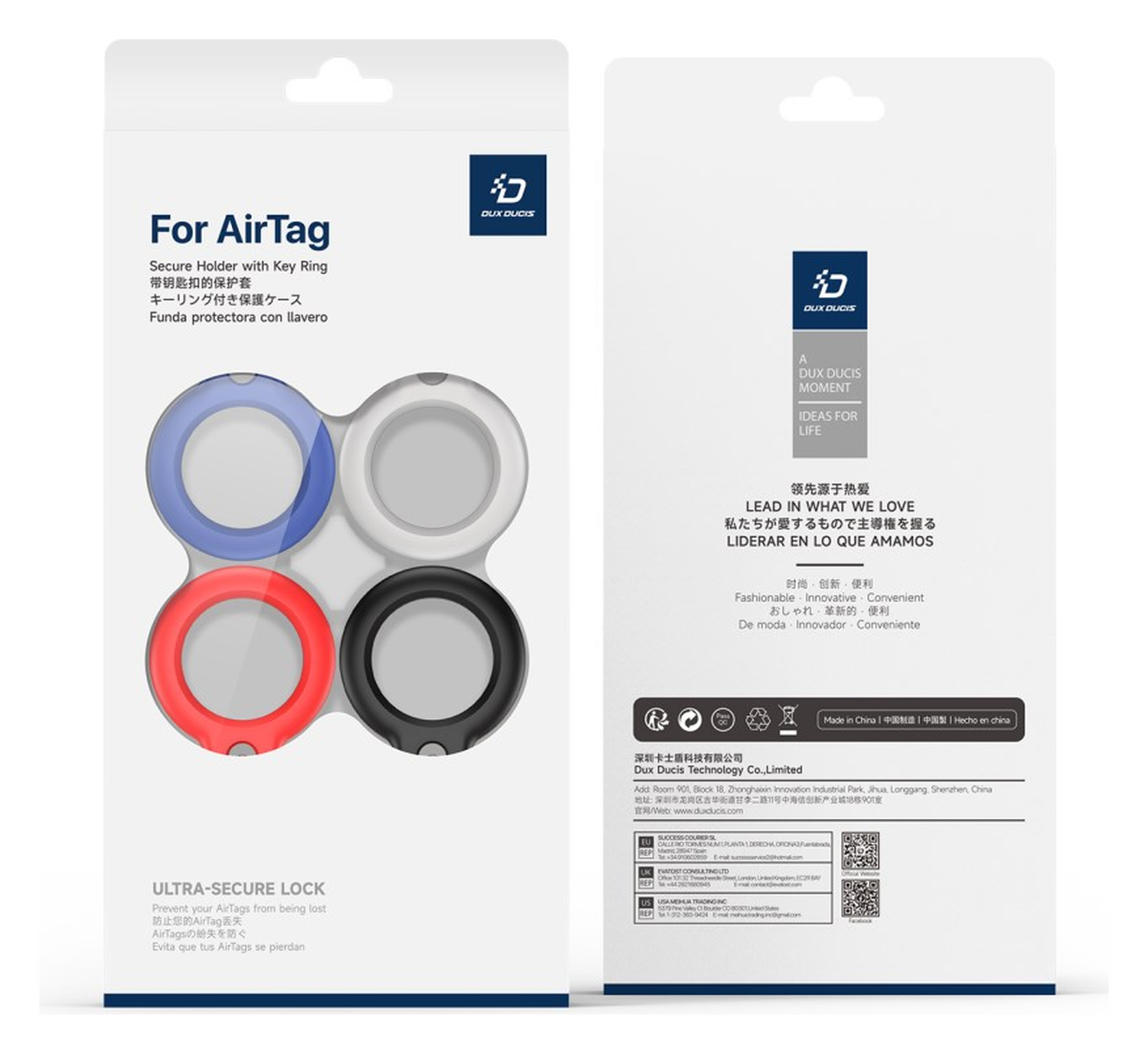 Dux Ducis Apple AirTag Sleutelhanger Hoesje Zwart/Wit/Blauw/Rood (4-Pack) afbeelding 9