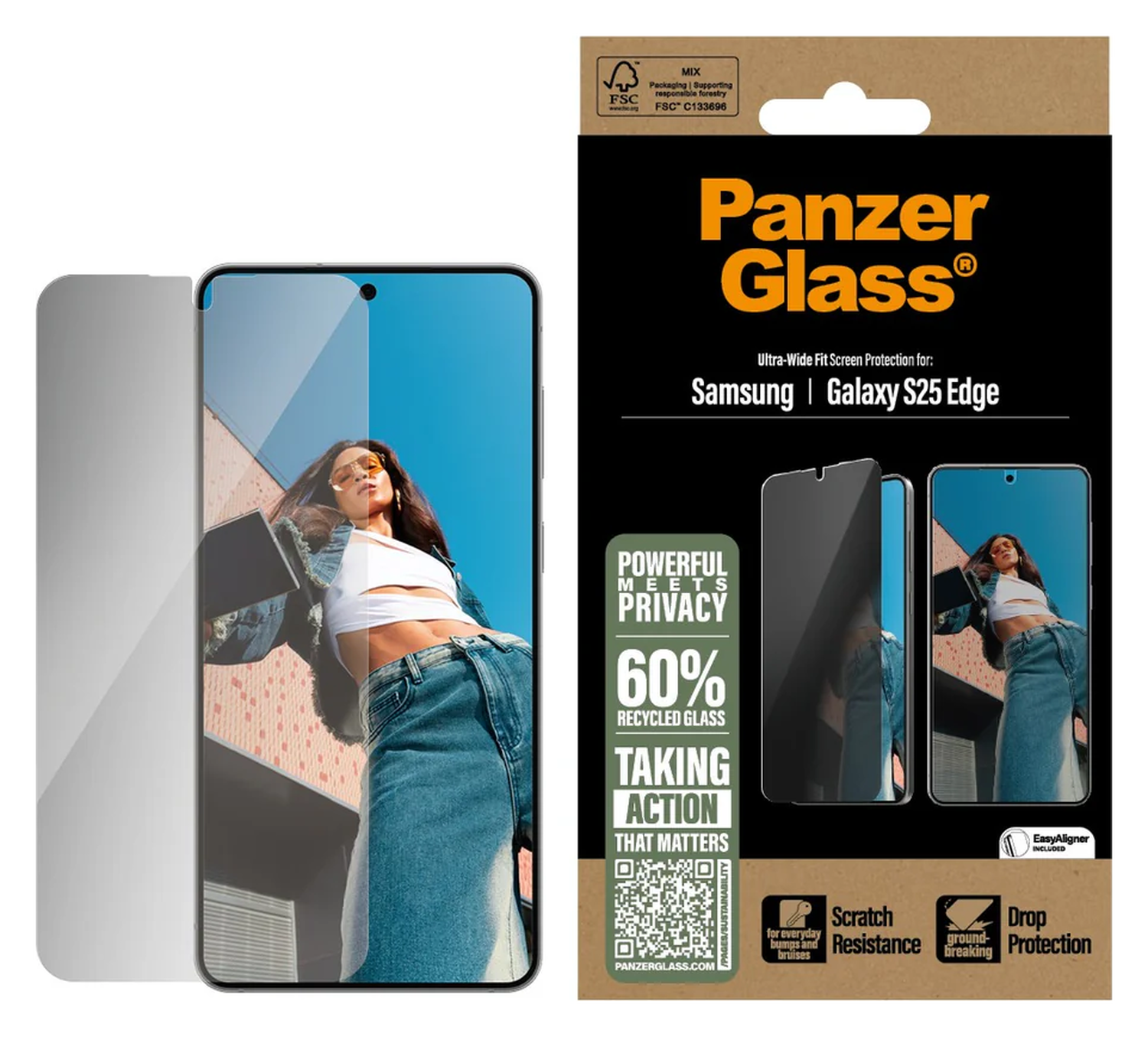 PanzerGlass Ultra-Wide Samsung Galaxy S25 Edge Privacy Glass EasyAligner afbeelding 1
