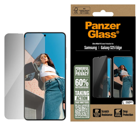 PanzerGlass Ultra-Wide Samsung Galaxy S25 Edge Privacy Glass EasyAligner afbeelding 1