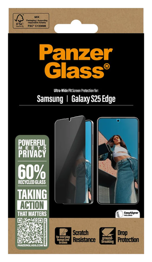 PanzerGlass Ultra-Wide Samsung Galaxy S25 Edge Privacy Glass EasyAligner afbeelding 3
