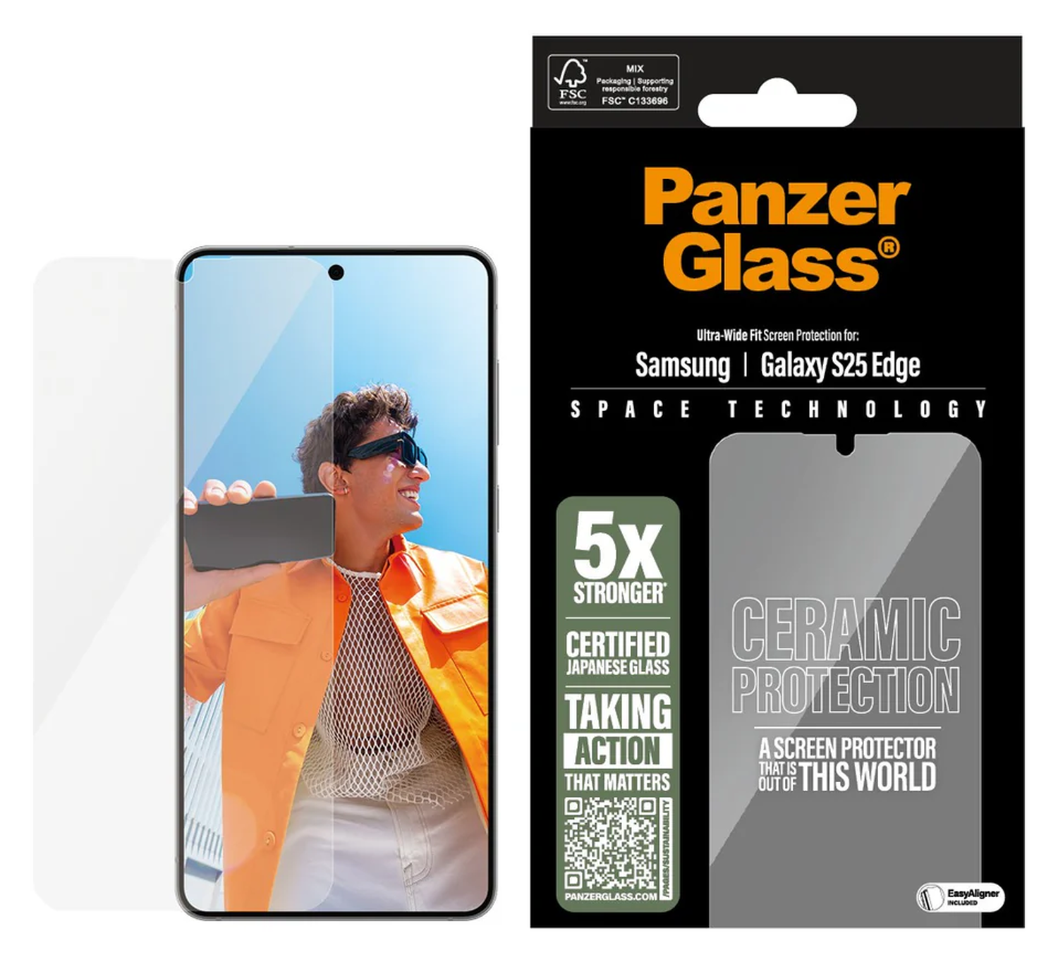PanzerGlass Ceramic Ultra-Wide Fit Samsung Galaxy S25 Edge Screen Protector afbeelding 1