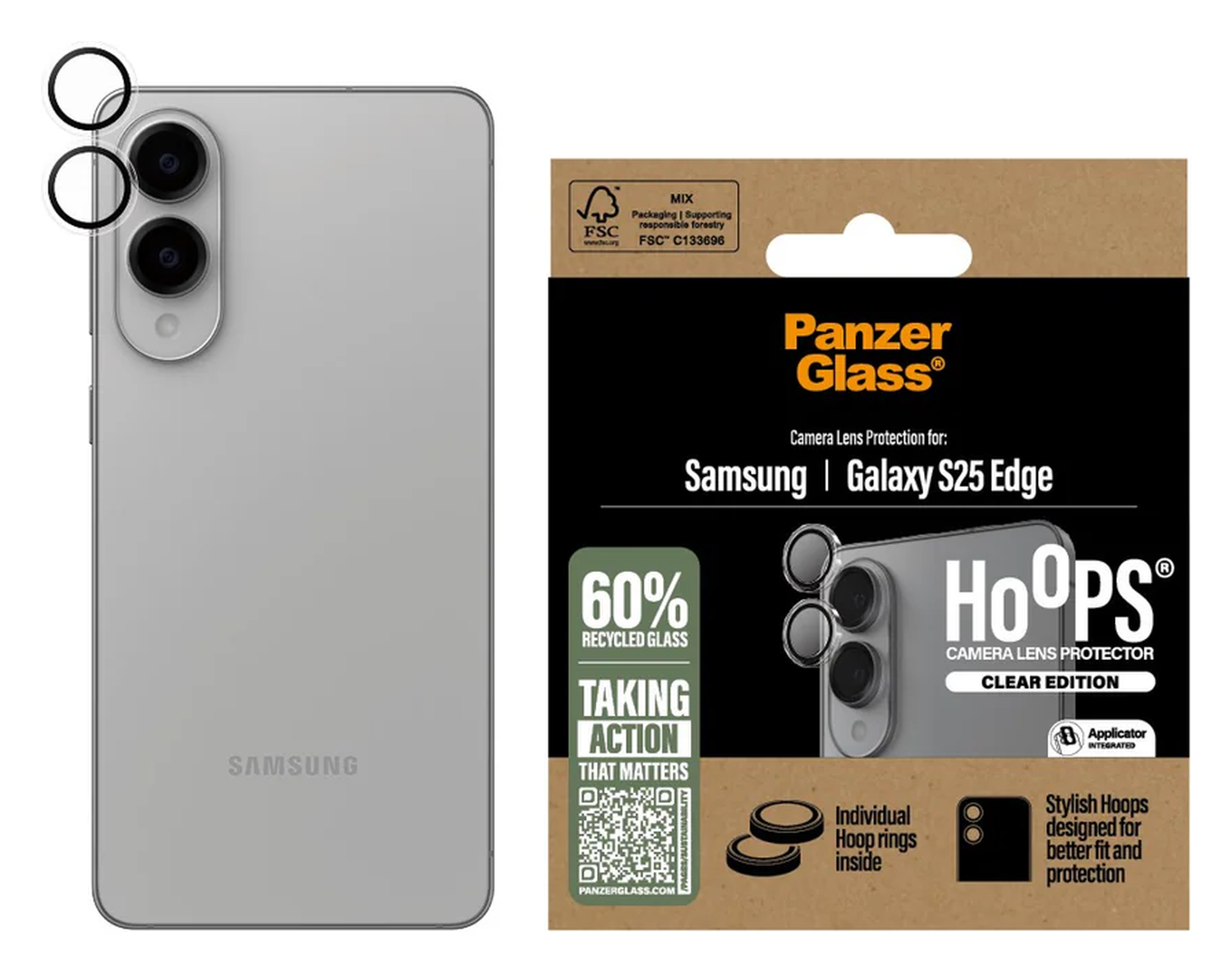 PanzerGlass Hoops Rings Samsung Galaxy S25 Edge Camera Lens Protector Glas Clear afbeelding 1