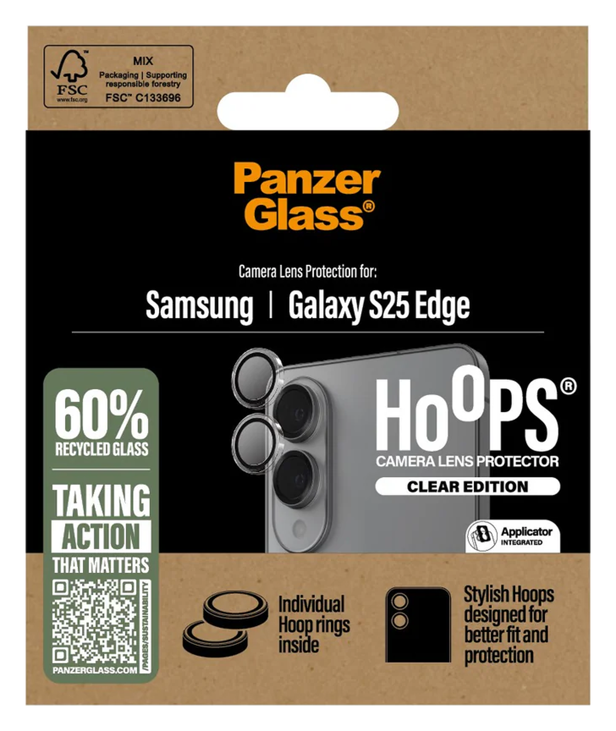 PanzerGlass Hoops Rings Samsung Galaxy S25 Edge Camera Lens Protector Glas Clear afbeelding 4