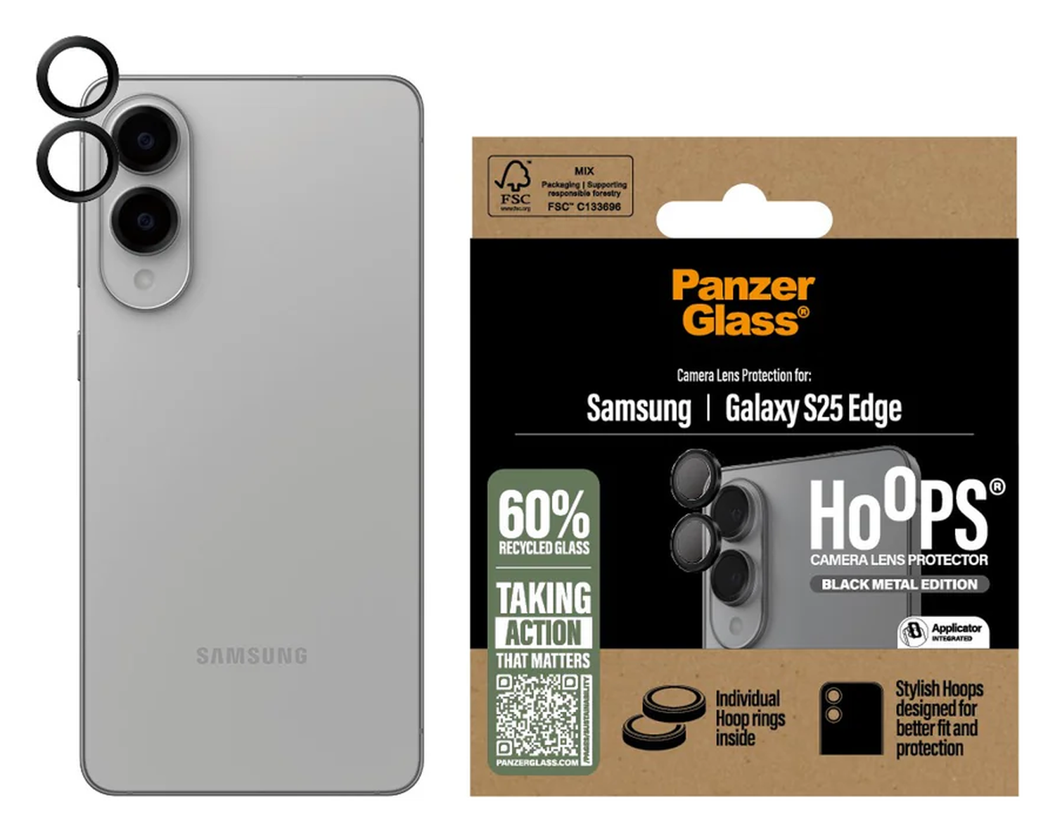 PanzerGlass Hoops Rings Samsung Galaxy S25 Edge Camera Lens Protector Glas Zwart afbeelding 1