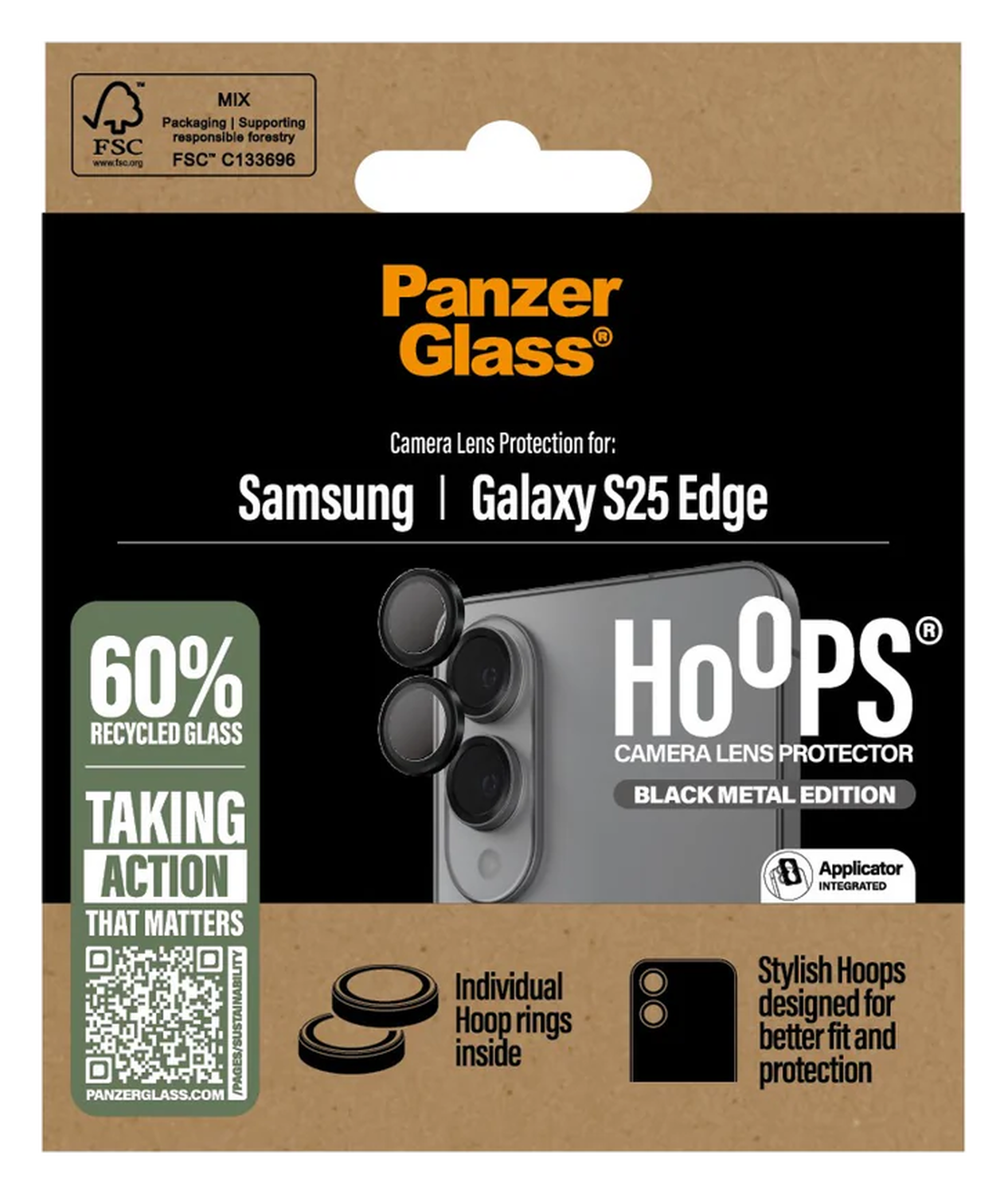 PanzerGlass Hoops Rings Samsung Galaxy S25 Edge Camera Lens Protector Glas Zwart afbeelding 3