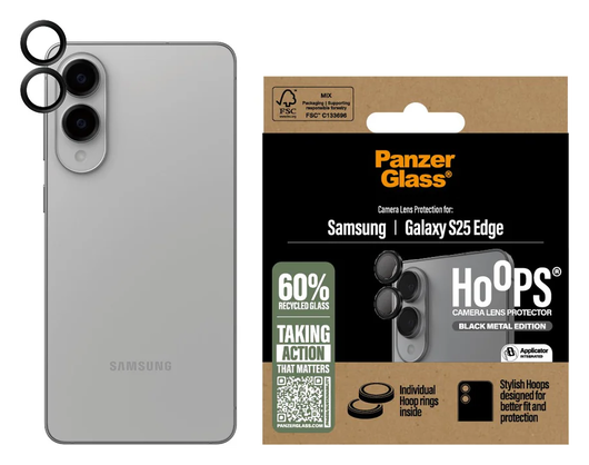 PanzerGlass Hoops Rings Samsung Galaxy S25 Edge Camera Lens Protector Glas Zwart afbeelding 1