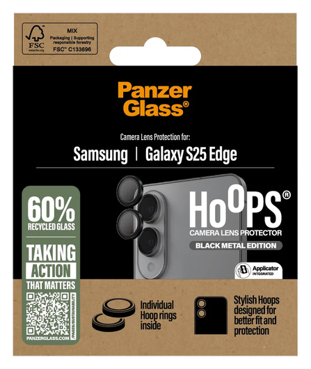 PanzerGlass Hoops Rings Samsung Galaxy S25 Edge Camera Lens Protector Glas Zwart afbeelding 3