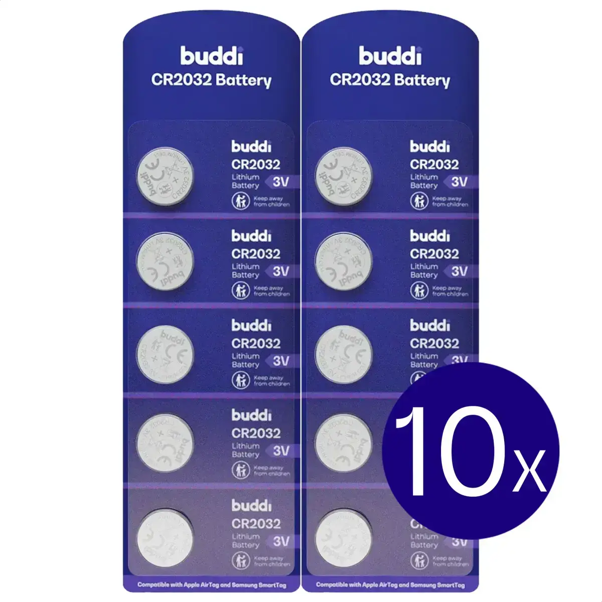 Buddi Apple AirTag Batterij CR2032 Lithium Knoopcelbatterij 210mh / 3V (10-Pack) afbeelding 2