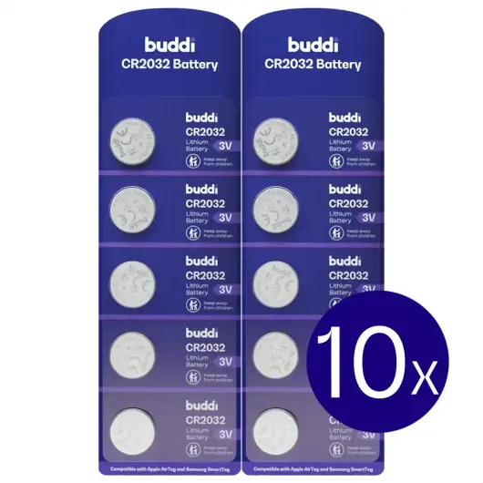 Buddi Apple AirTag Batterij CR2032 Lithium Knoopcelbatterij 210mh / 3V (10-Pack) afbeelding 2