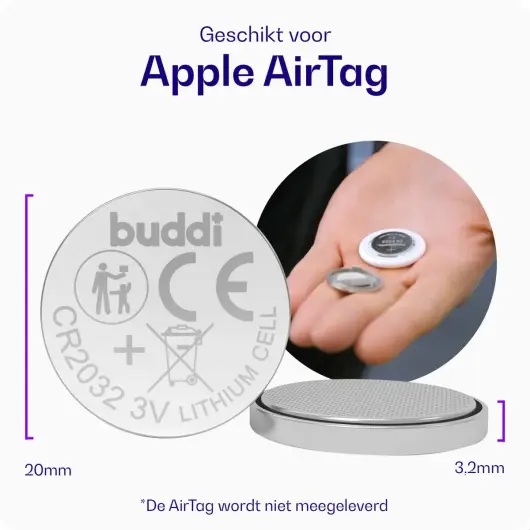 Buddi Apple AirTag Batterij CR2032 Lithium Knoopcelbatterij 210mh / 3V (10-Pack) afbeelding 5