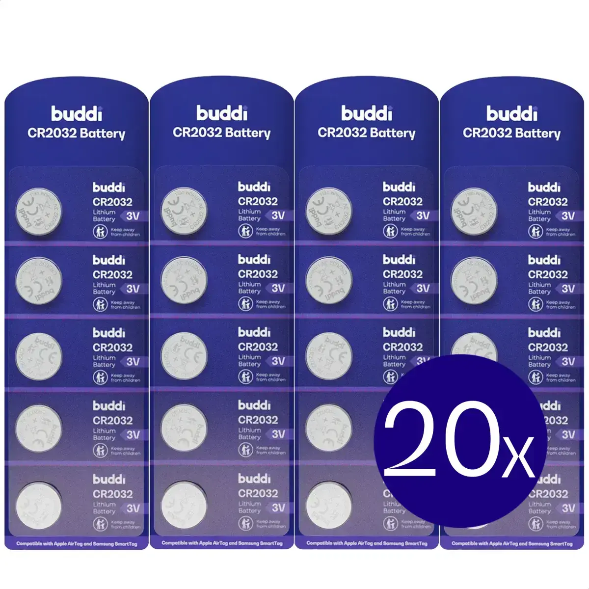 Buddi Apple AirTag Batterij CR2032 Lithium Knoopcelbatterij 210mh / 3V (20-Pack) afbeelding 2