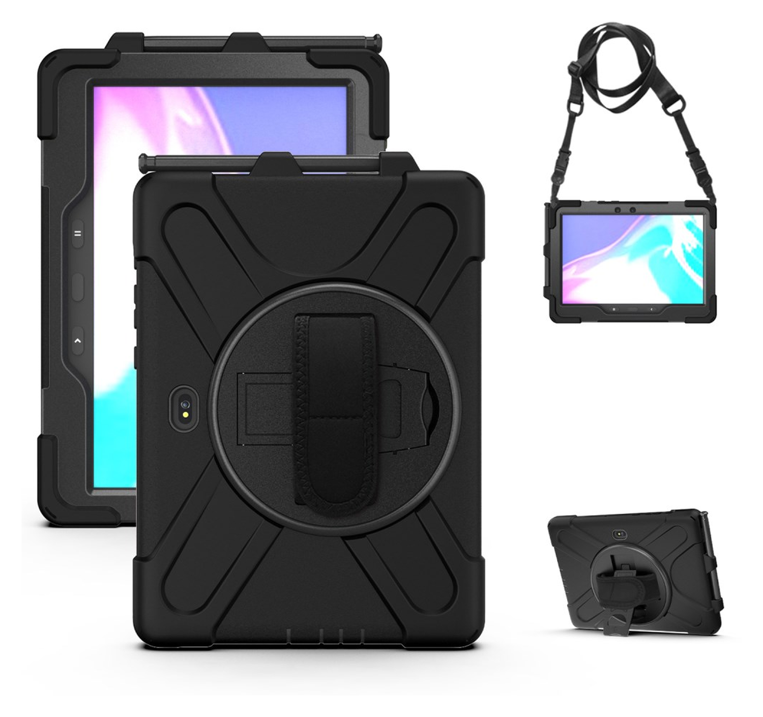Samsung Galaxy Tab Active 5 Pro Hoes Back Cover met Kickstand en Handriem Zwart afbeelding 2