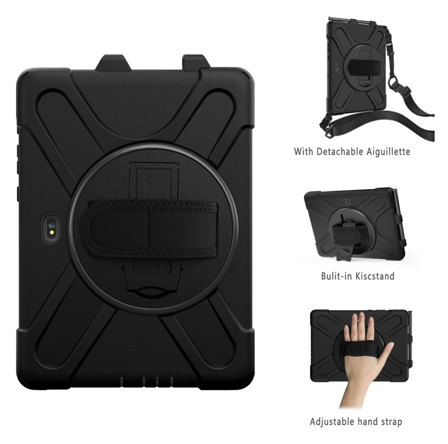 Samsung Galaxy Tab Active 5 Pro Hoes Back Cover met Kickstand en Handriem Zwart afbeelding 3