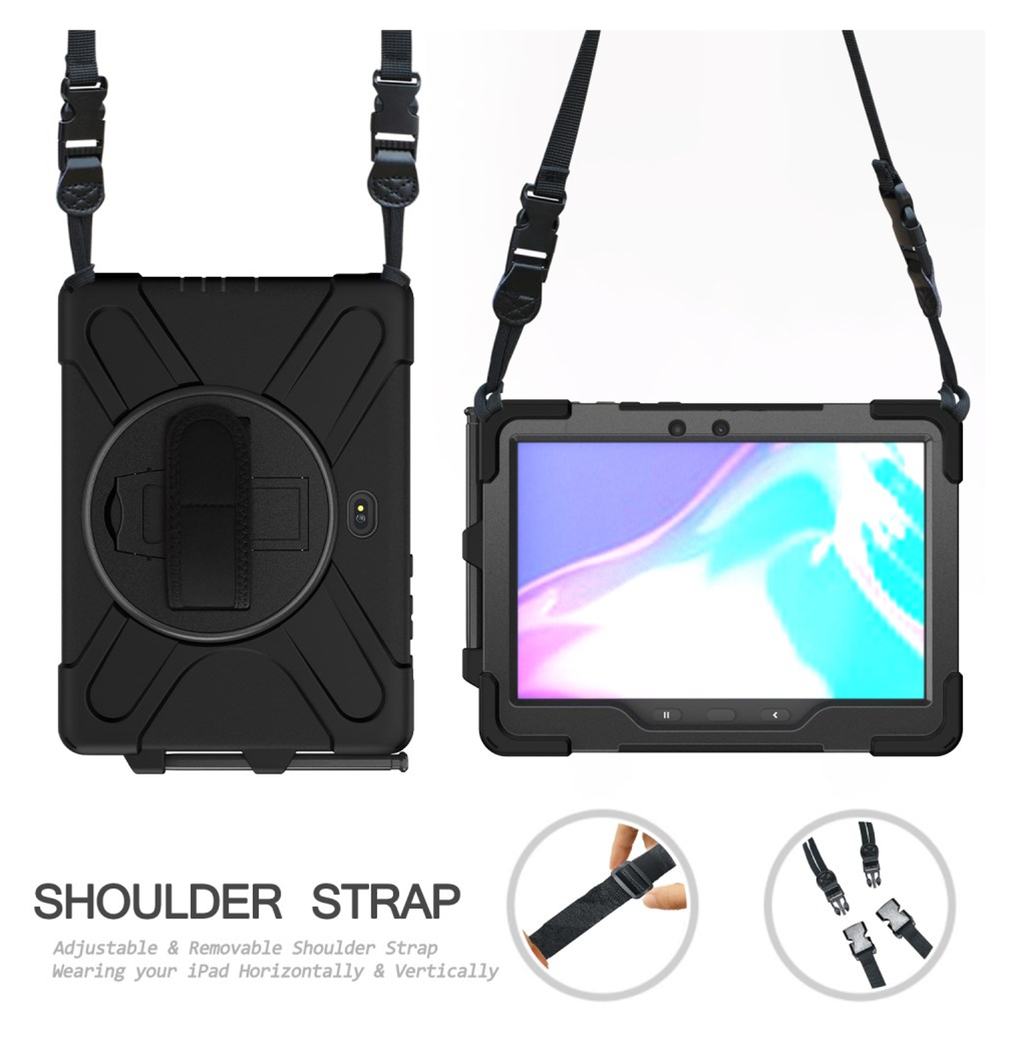 Samsung Galaxy Tab Active 5 Pro Hoes Back Cover met Kickstand en Handriem Zwart afbeelding 6