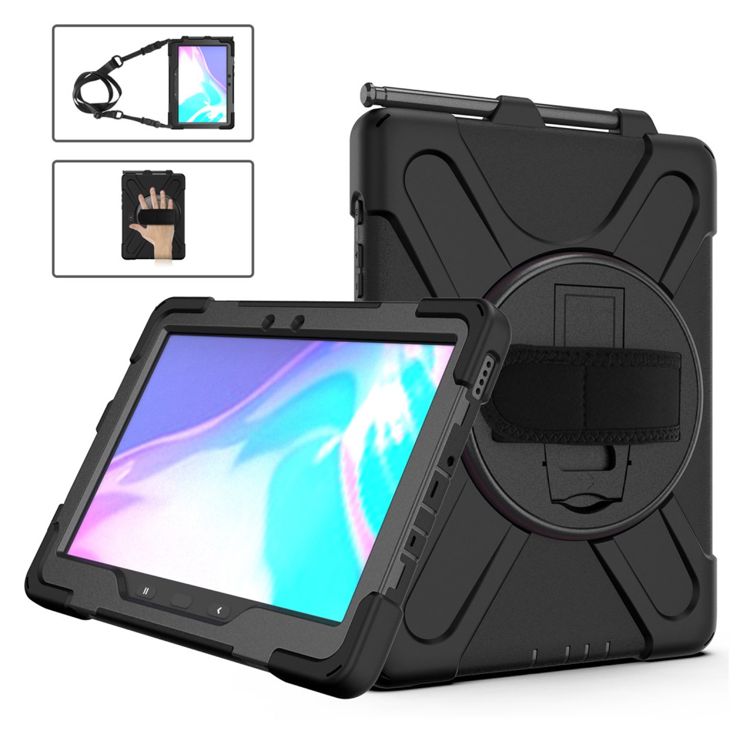 Samsung Galaxy Tab Active 5 Pro Hoes Back Cover met Kickstand en Handriem Zwart afbeelding 7