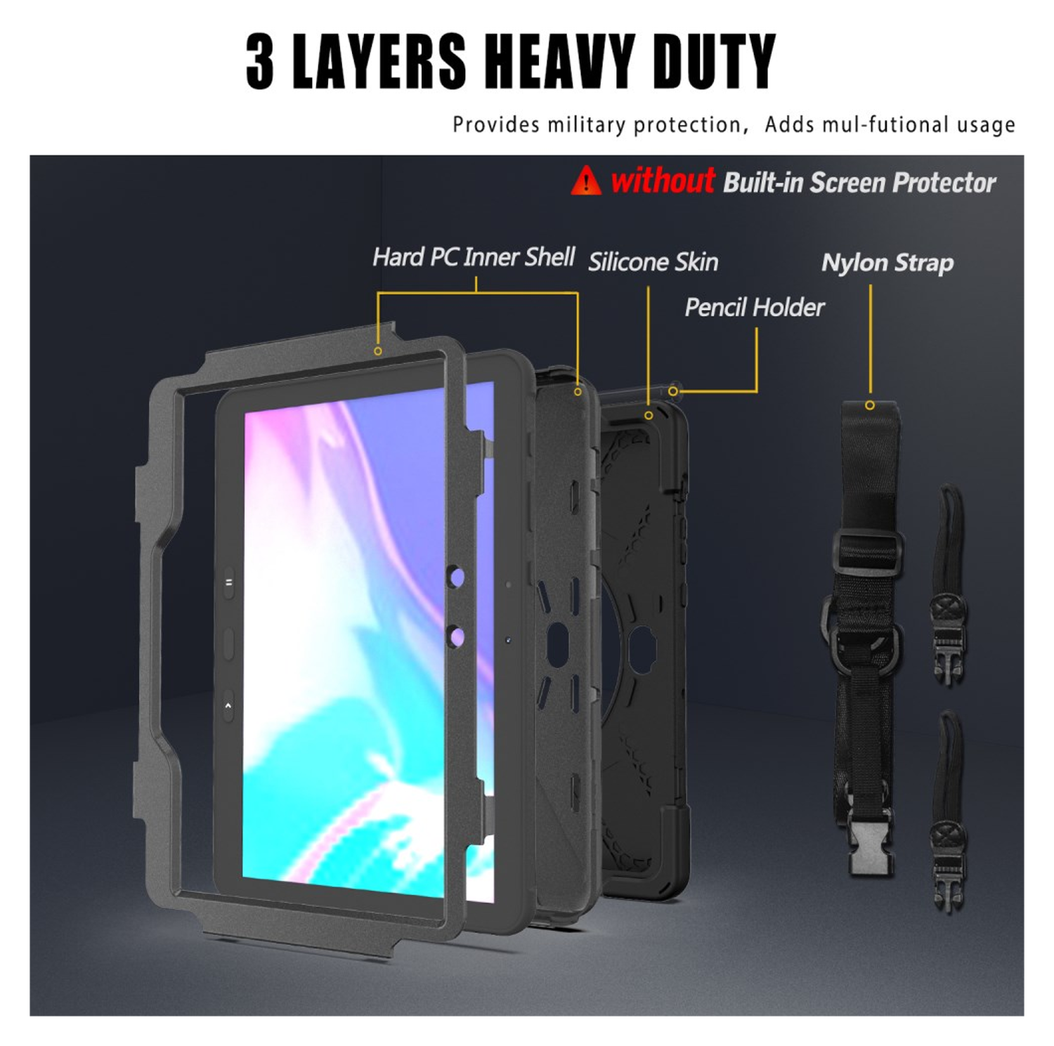 Samsung Galaxy Tab Active 5 Pro Hoes Back Cover met Kickstand en Handriem Zwart afbeelding 8