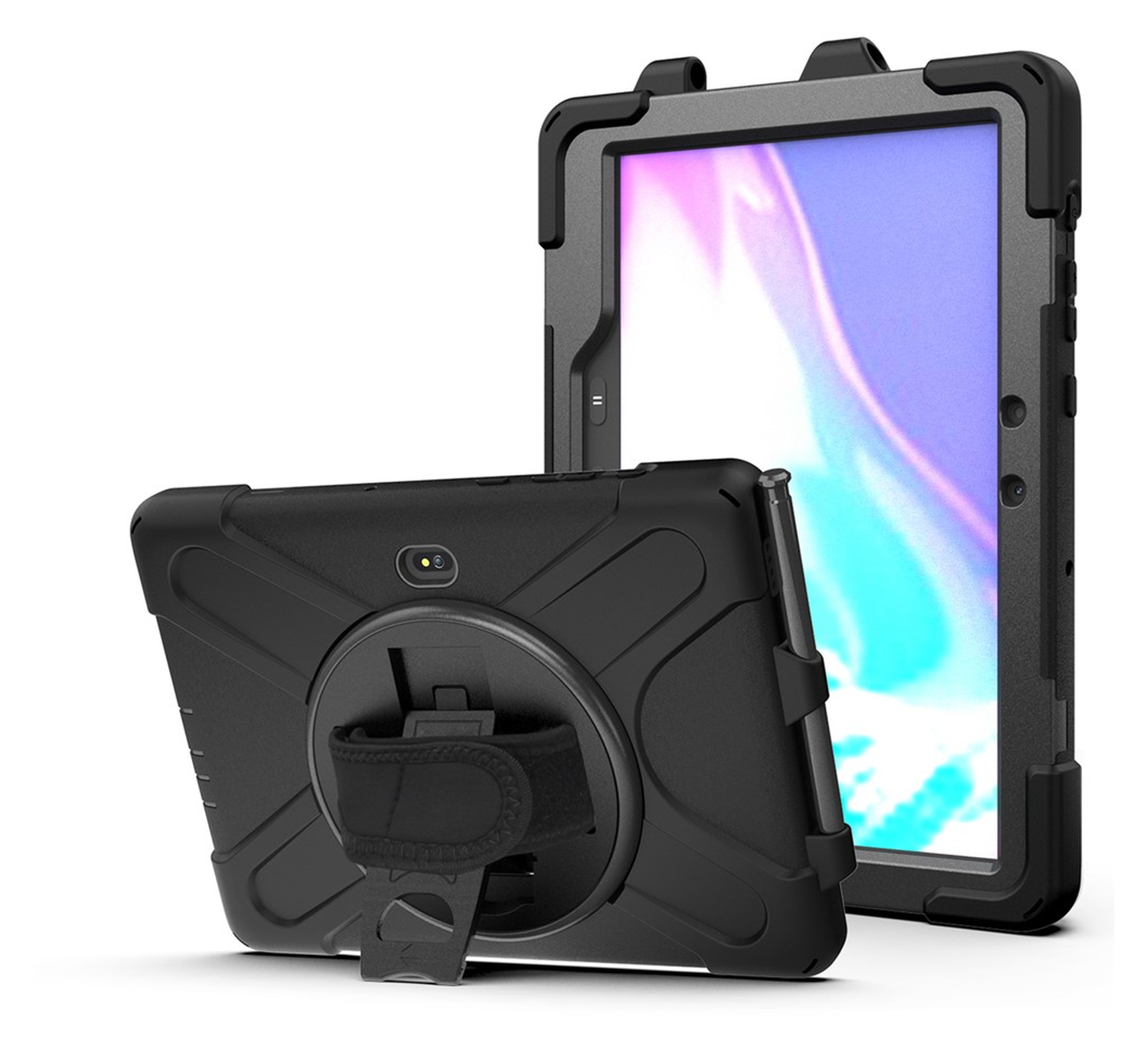 Samsung Galaxy Tab Active 5 Pro Hoes Back Cover met Kickstand en Handriem Zwart afbeelding 1