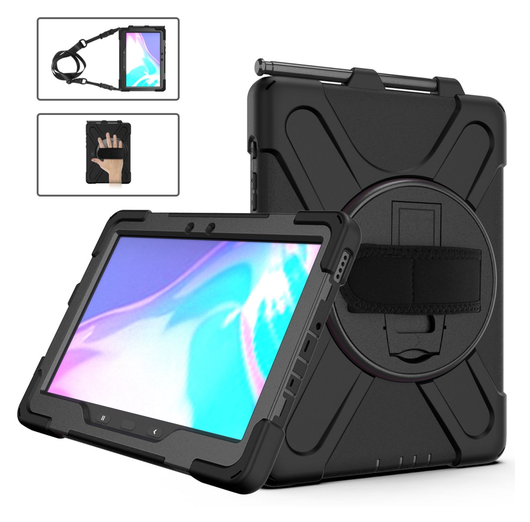 Samsung Galaxy Tab Active 5 Pro Hoes Back Cover met Kickstand en Handriem Zwart afbeelding 7